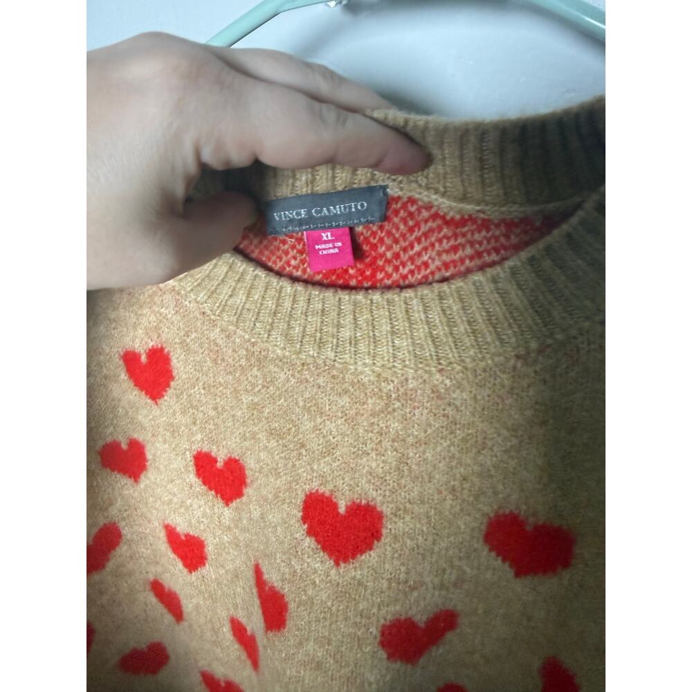 Vince Camuto Brown Red Heart Oversized Crewneck Cozy Cute Sweater XL - Picture 3 of 5